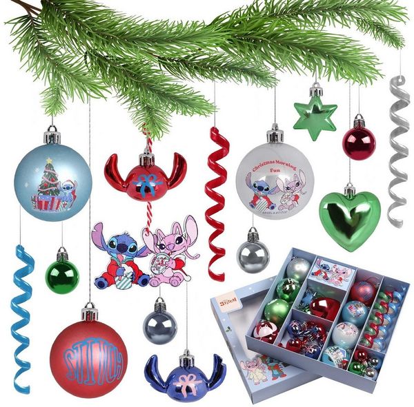 Sarcia. eu Weihnachtsbaumkugel Disney Stitch Angel Christbaumkugeln, Kunststoffdekorationen, 25 Stück