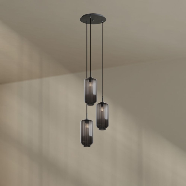 s.luce Velo Galerielampe 3-flammig Ø 40cm Baldachin Ø 18cm Rauch, Schwarz