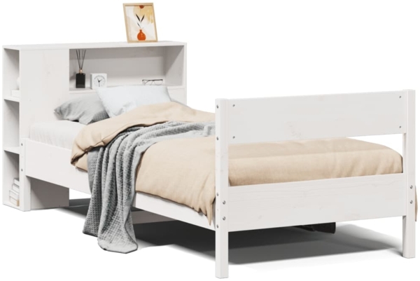 vidaXL Massivholzbett mit Regal ohne Matratze Weiß 75x190 cm Kiefer 3322973