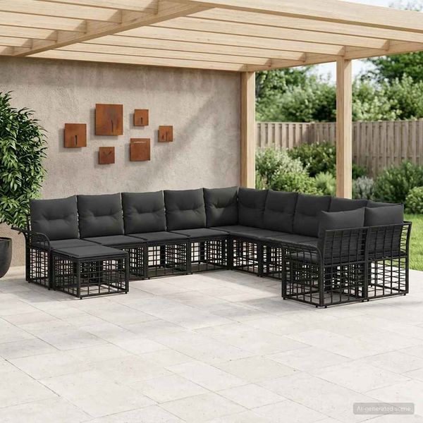 vidaXL Outdoor-Sofagarnitur 11 pcs Schwarz und Dunkelgrau Polyester 3437821