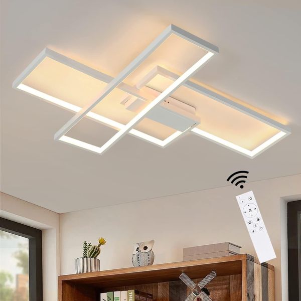 ZMH Deckenlampe LED Dimmbar Deckenleuchte: 65CM Weiß Wohnzimmerlampe 65W Modern Schlafzimmerlampe Geometrisch Küchenlampe Design Bürolampe mit Fernbedienung für Wohnzimmer Schlafzimmer Küche Büro