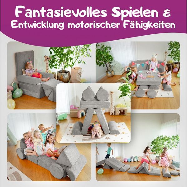 Linodino Kindersofa Spielsofa I Schaumstoff Stapelsteine für Kinder I Kindercouch, 3 Jahre Garantie