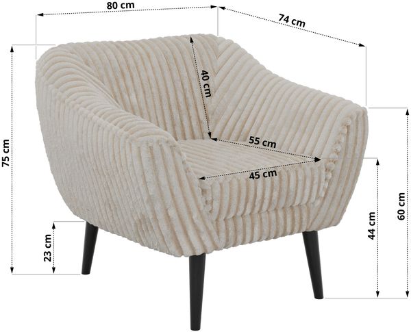Polstersessel PIRS 1 skandinavischer Design 1-Sitzer, Sessel mit Wellenfederung, schwarze Füße, Einzelsessel, Hoher Sitzkomfort - Beige Cord Bild 5