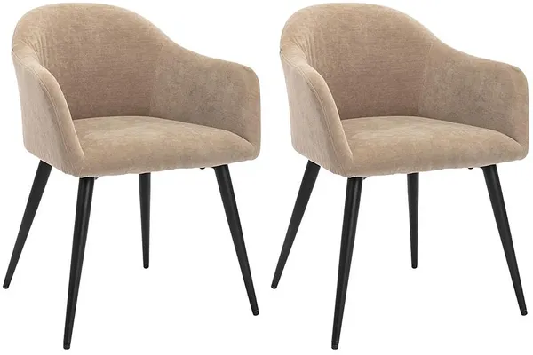 Vente-unique - Stuhl 2er-Set mit Armlehnen - Samt-Optik & Metall - Beige - BIBO