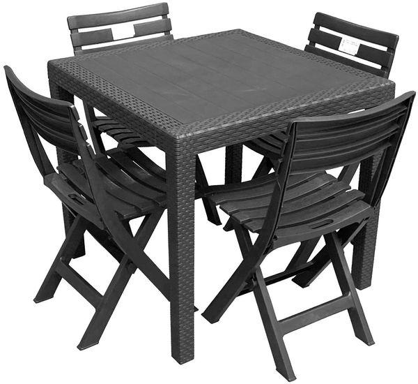 Progarden Garten-Essgruppe Gartenmöbel Sitzgruppe Balkonmöbel Terrasse, (Set, 5-tlg, Tisch + 4 Klappstühle), Möbelset, 4 Stühle, 1 Tisch, Kunststoff, Rattan-Optik