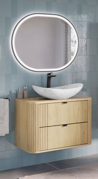 Badmöbel Set 3-tlg Badezimmerset WENDO Cremona Eiche Spiegel 70cm inkl. Waschtisch