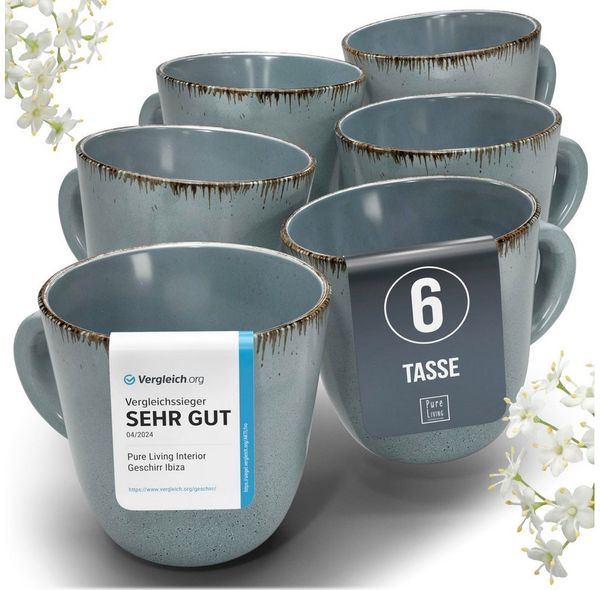 PURE LIVING INTERIOR DESIGN Geschirr-Set Steingut Kaffeetassen 6 Personen Rustic TESTSIEGER, Hochwertiges Landh (6-tlg), 6 Personen, Steingut, Authentischer Landhausstil, Reaktive Glasur – jedes Stück ein Unikat,…