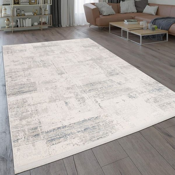 TeppichHome24 Teppich Moderner glänzender Wohnzimmer-Teppich in blau-weiß, rechteckig, Höhe: 5 mm