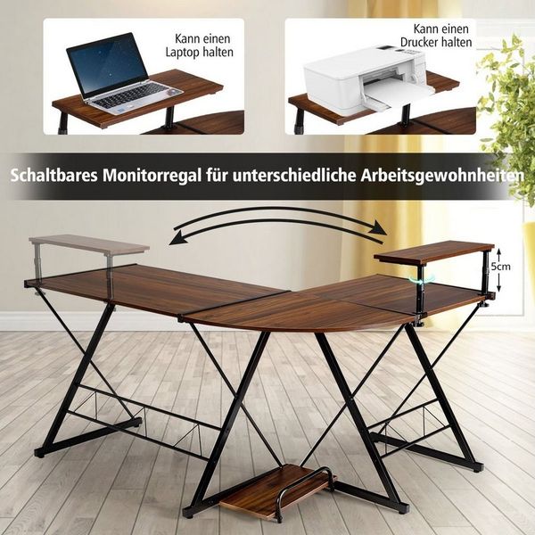 COSTWAY Computertisch, Monitorregal, CPU-Ständer, Metallrahmen, 147x112x79cm