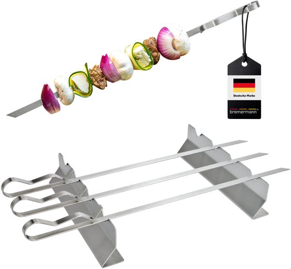 Grillspieße 4er-Set mit 2 Ablage-Gestellen, Grillspießhalter, aus Edelstahl