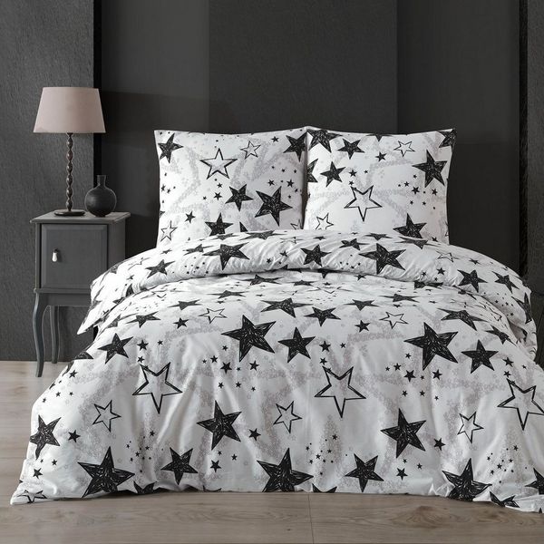 Buymax Bettwäsche Sterne-Muster, Stella Black, Renforcé, 3 teilig, Bettbezug-Set 200x220 cm 100% Baumwolle Reißverschluss Weiß Schwarz