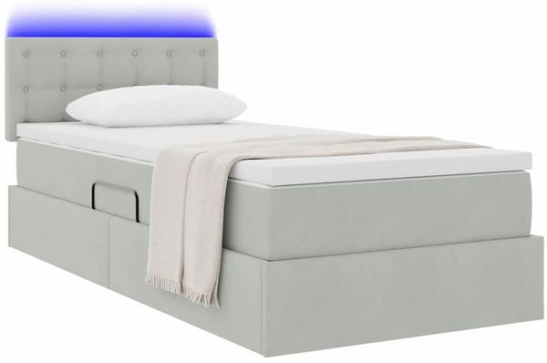 vidaXL LED-Speicherbett mit Matratze Hellgrau 100 x 200 cm Samt 3371493 Bild 3