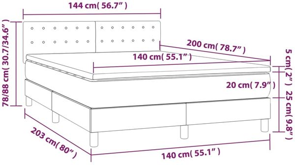 vidaXL Boxspringbett mit Matratze Hellgrau 140x200 cm Stoff 3140377 Bild 7