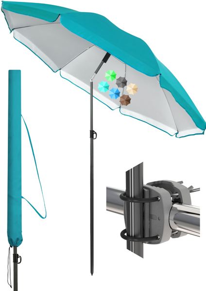 Menz Sonnenschirm Balkon Ø 180 cm, Türkis - Funktionelles 3-in-1-Set inkl. Balkon Schirm + Sonnenschirmhalter Balkongeländer + Sonnenschirm Schutzhülle, Sonnenschutz Balkon UV 50+