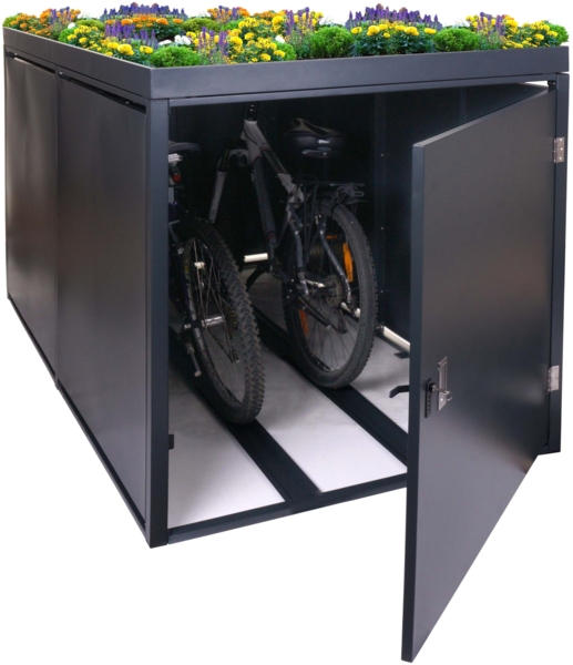 Mendler 2er-Fahrradgarage mit Pflanzkasten HWC-L56b, abschließbar verzinkter Stahl Anthrazit, 125 x 113 x 208cm
