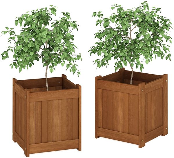 Furinno Tioman Blumenkasten in Teaköl (2er Set), braun, 39,12 x 39,12 x 44,96 cm