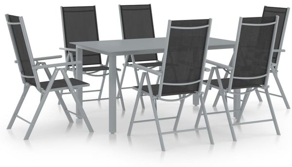 vidaXL 7-tlg. Garten-Essgruppe Aluminium Silbern und Schwarz 3070636