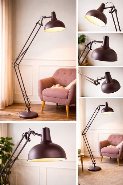 Moderne Stehlampe Industrial und flexiblem Arm Braun