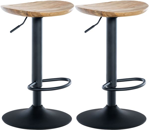 Barhocker 2er Set höhenverstellbar Natur SABU - Holz, 56-80x41x38,5cm Barhocker ohne Lehne Tresenhocker Barstuhl Küchenhocker Thekenhocker hoher Stuhl