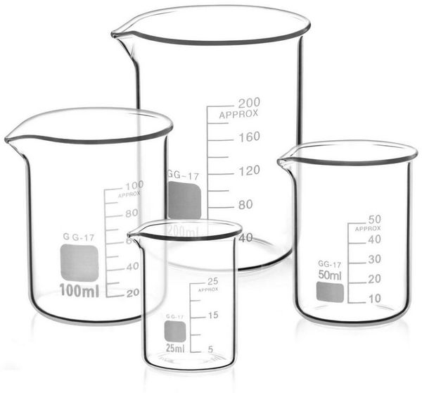 FELIXLEO Messbecher Glas Messbecher 25 50 100 200ml Abgestuft Labor Küche, (4-St)