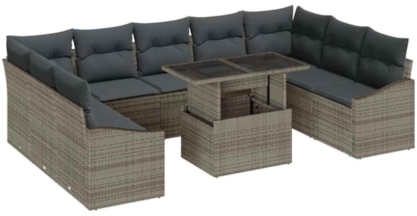 vidaXL Sofa Set mit Kissen 10 pcs Grau Poly-Rattan 3349065