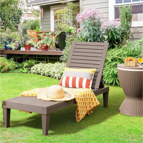 COSTWAY Sonnenliege wetterfest Gartenliege 180kg belastbar Liegestuhl 5 verstellbare Rückenlehne Terrassenliege für Outdoor Garten Terrasse Braun