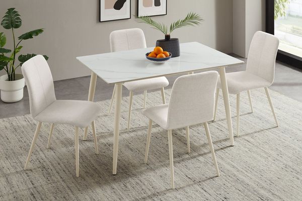 OTTO home Essgruppe Kryce, (Set, 5-tlg, 120 cm Esstisch + 4 Stühle), Strukturstoff, robustem Metallgestell, Tischplatte aus Sinterstein