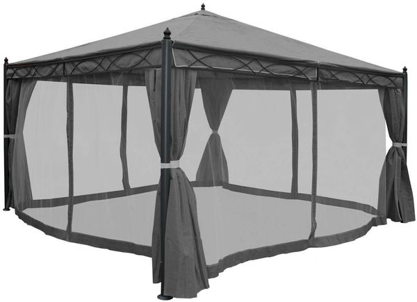 Pergola Cadiz, Garten Pavillon, stabiles 7cm-Gestell mit Seitenwand + Moskitonetz ~ grau 4x4m Bild 3