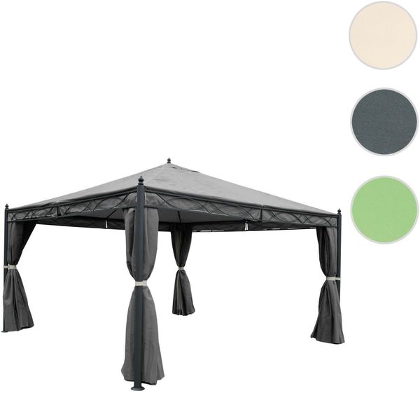 Pergola Cadiz, Garten Pavillon, stabiles 7cm-Gestell mit Seitenwand + Moskitonetz ~ grau 4x4m Bild 8