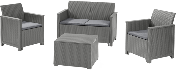 Keter Polyrattan Balkon und Garten Lounge-Set "Emma", graphit,2-Sitzer-Sofa, 2 Sessel und Tisch