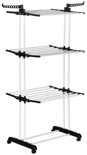 HOMCOM Wäscheständer Trockengestell mit Rollen mit 4 Ebenen, Stahl Schwarz 73 x 45,5 x 177cm