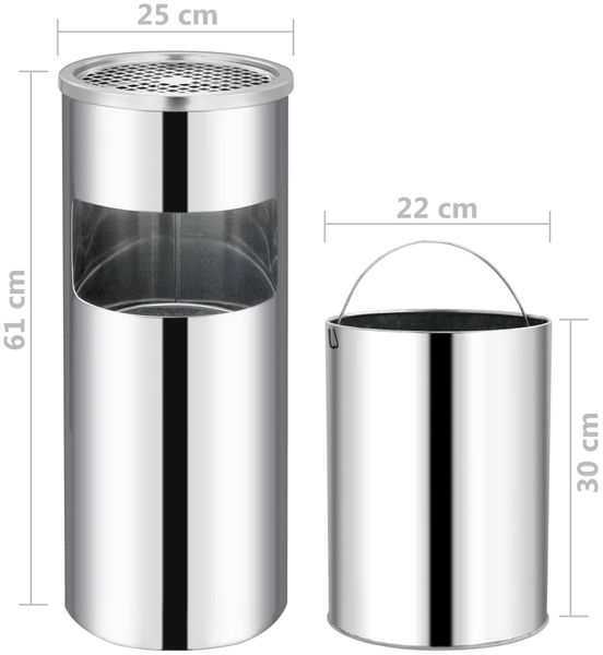 vidaXL Mülleimer mit Aschenbecher Hotel 30 L Edelstahl 51087 Bild 6