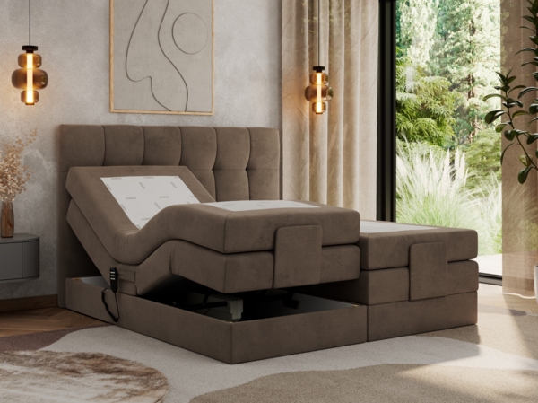 Elektrisches Bett, Boxspringbett mit Multipocket-Matratzen und Elektrisch verstellbare - VITTORIA - 200 x 200 cm - Braun Velvet - H4