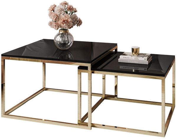 Lookway Couchtisch YOSHI 2in1 mit Goldenem Chromgestell (2er-Set), Breite: 70 cm und 60 cm
