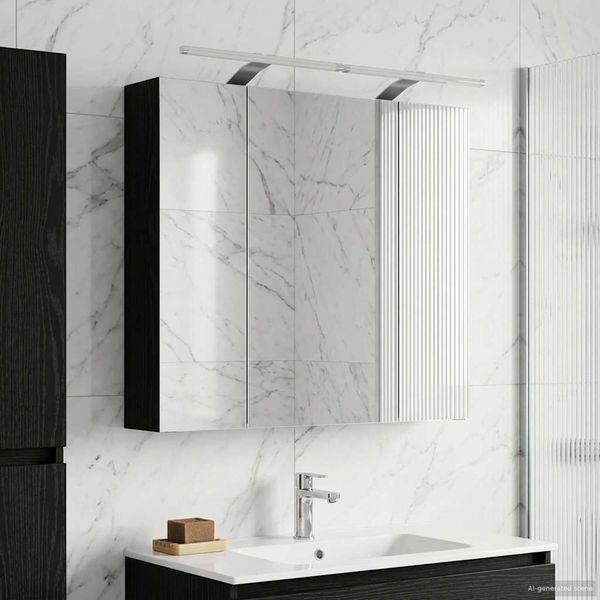 vidaXL Badezimmerspiegelschrank Schwarz Eichen-Optik 80 x 14,5 x 70 cm 889112