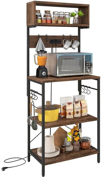 COSTWAY Küchenregal, stehend, mit Steckdose, 10 Haken, Stahlrahmen