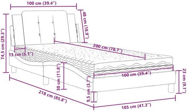 vidaXL Bettgestell ohne Matratze "Zadar" Weiß 100x200 cm Kunstleder 3208846 Bild 11