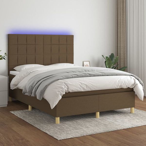 vidaXL Boxspringbett mit Matratze & LED Dunkelbraun 140x190 cm Stoff, Härtegrad: H2 [3135432]