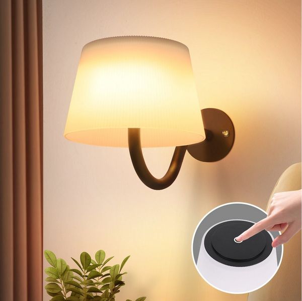 ZMH Wandleuchte Wandleuchten 1ER/2ER Dimmbar LED mit Schalter Schwarz, Wandleuchte Innen Wandlampe Akku