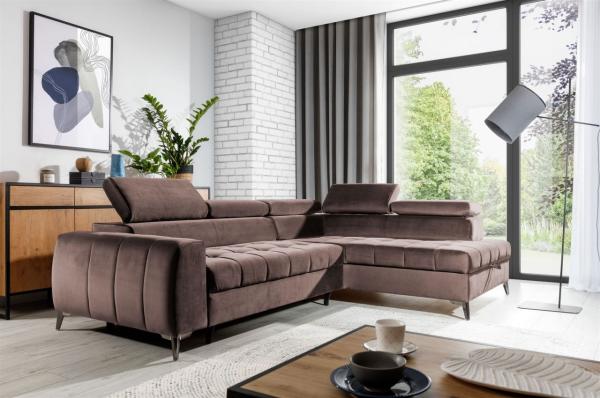 Ecksofa Schlafsofa Sofa AGNESA Stoff Salvador Braun Ottomane Rechts