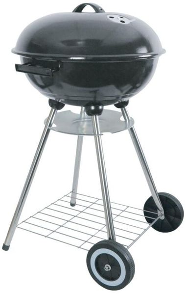Emaille-Kugelgrill schwarz grillen ø45cm H82cm mit Rollen und 2 Ablagen Wagen