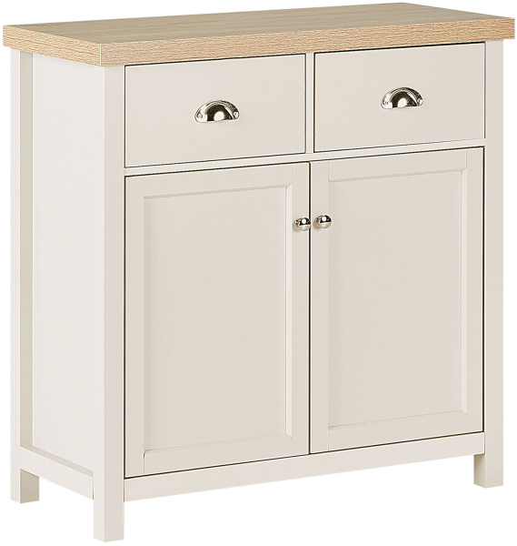 Sideboard beige / heller Holzfarbton 2 Schubladen Schrank CLIO