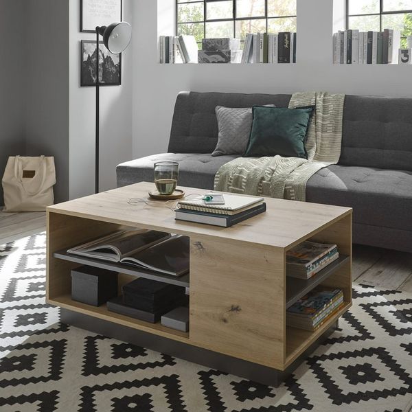 Lomadox Couchtisch CARDIFF-61, in Eiche Artisan Nb. mit Absetzungen in Graphit grau, : 100/46/60 cm