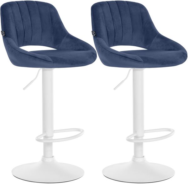 CLP 2er Set Barhocker Milet Samtbezug höhenverstellbar drehbar mit Rückenlehnen,blau Metall matt weiss
