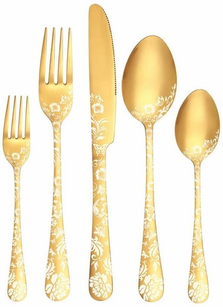 Venkuber Besteck-Set Besteckset für 4 Personen – Edelstahl Messer, Gabeln & Löffel (20-tlg), Küchenutensilien im Pfingstrosen-Design