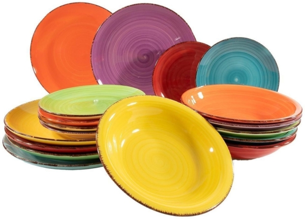 HIT Trading Tafelservice COLORS, Mehrfarbig, Spülmaschinengeeignet, (18-tlg), 6 Personen, Steingut