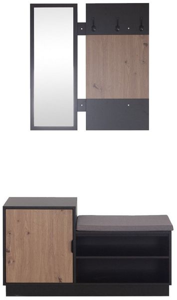 HTI-Living Garderoben-Set Dana mit Schuhbank Schwarz, (Set, 2-St, 1 Garderobenpaneel mit Spiegel, 1 Schuhbank), Garderobenpaneel Spiegel Schuhregal mit Sitzkissen