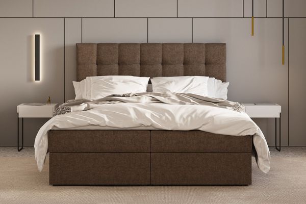 MOEBLO Boxspringbett Bett 05 (Polsterbett Kontinentalbett, Bonell, Topper, Doppelbett 160x200, gepolstertes Kopfteil mit Bettkasten), gepolstertes Kopfteil mit Bettkasten