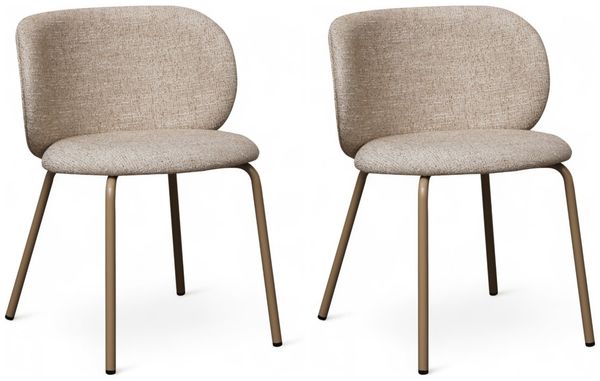 Esszimmerstuhl Annam 2er-Set aus Boucle-Stoff - mit Metallgestell, Beige