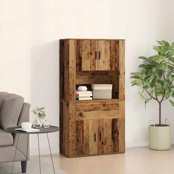 Highboard, BuffetSchrank, Büroschrank mit Schubladen Altholz 80 x 33 x 150 cm Holzwerkstoff